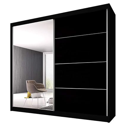 Schwebetürenschrank Claudia 31 mit Spiegel Kleiderschrank mit Kleiderstange und Einlegeboden Schlafzimmer- Wohnzimmerschrank 