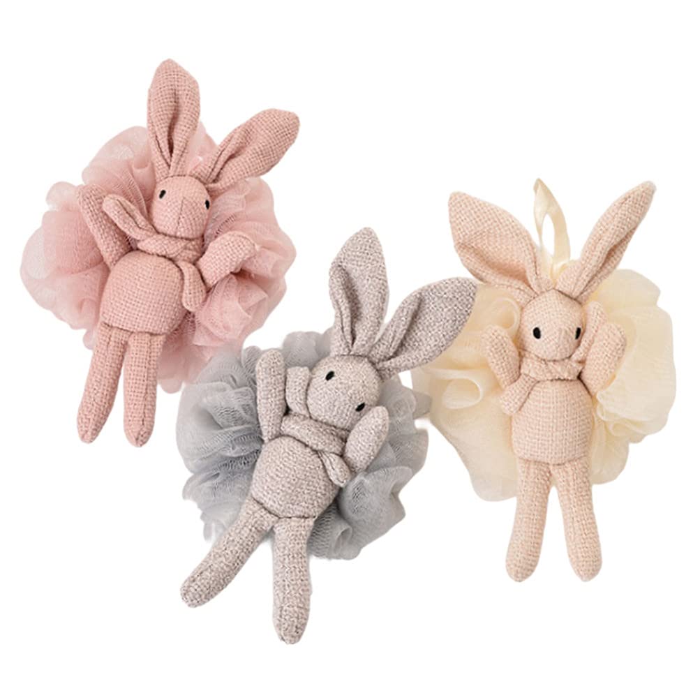 Lurrose 3pcs Cute Bath Balls Shower Foaming Balls Rabbit Bath Pouf Shower Sponge with Hanging Rope Ball Body Puff Scrubber for Skin Exfoliating （Random Color）