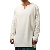 FURPHI Medieval Linen Tunic Long Sleeve Undershirts Renaissance Cosplay Costume for Men