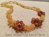 Raw Unpolished 13 Inch Baltic Amber Teething Necklace Babies Yellow Lemon - Baby, Infant, and Toddlers will all benefit. Polished Anti Flammatory, Drooling & Teething Pain Reduce Properties - Natural Certificated Oval Baroque Round Baltic Jewelry with the Highest Quality Guaranteed. Easy to Fastens with a Twist-in Screw Clasp Mothers Approved Remedies! Helps some with stress, anxiety, colic, eczema, ADHD, acid reflux, GERD, gut issues, and heartburn. (Raw Lemon Flower)