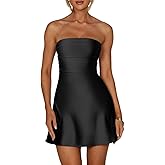 XXTAXN Women's Sexy Tube Strapless Ruched A Line Wedding Guest Cocktail Satin Mini Dress