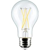 Satco S12463 8 Watt A19 LED Bulb, Clear, 3000K, Medium Base, 120 Volt, 4-Pack