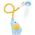Yookidoo Baby Bath Shower Head - Elephant Water Pump with Trunk Spout Rinser - Control Water Flow from 2 Knobs for Maximum Fun in Tub or Sink for Newborn Babies (Blue and Orange)