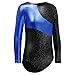 One-piece Gymnastics Biketards Stripe Starry Sky Long Sleeves Dancing Athletic Leotard for Little Girl, 140(7-8Y), Blue