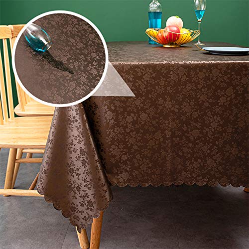 sancua Waterproof Vinyl PU Tablecloth, 60 x 84 Inch, Durable Washable Spill Stain Proof Rectangle Table Cloth, Floral Wipeable Table Cover for Dining & Kitchen Table, Indoor & Outdoor, Rose Chocolate
