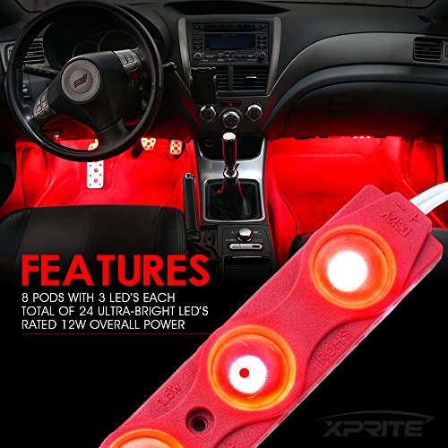 Xprite Red LED Truck Bed Light Kits Rock Lights with On/Off Switch, for