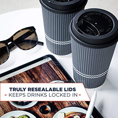 Glowcoast Disposable Coffee Cups With Lids - 12 oz To Go Coffee Cup With Lid (90 Set). Durable Togo Travel Paper Hot Cups Insulated For Hot and Cold Beverage Drinks, No Sleeves Needed (Dusk Grey)
