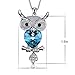 Blue Heart Owl Tree Branch Pendant Crystal Rhinestone Necklace with Jewelry Box for Girls