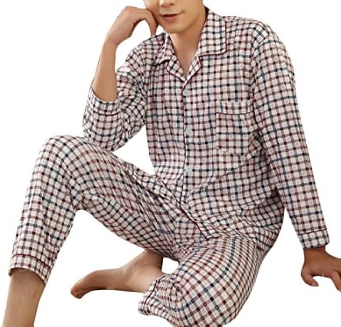 QueenHandsMen QueenHands Mens Button Down Spell Color Plaid Lapel Pajama Lounge Set Pattern8 2XL