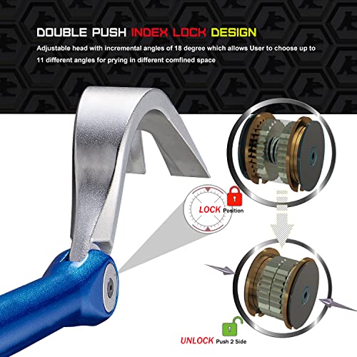 POPLOCK 17inch Indexing Pry Bar Nail Puller/Adjustable Cats Paw Deck