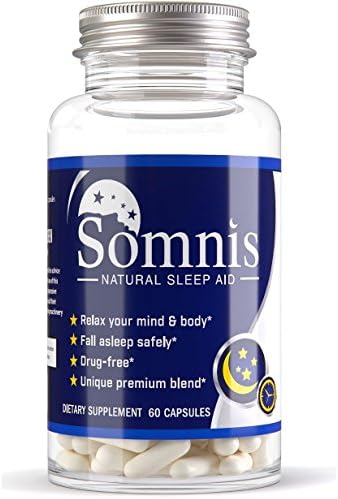 SOMNIS - Natural Sleep Aid - Safe, Effective, Non-Habit Forming Supplement. Extra Strength Sleeping Pills Made with Melatonin, Gaba, and L-Tryptophan - 60 Capsules