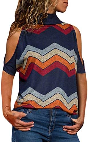 Women Fashion Cold Shoulder Short Sleeve Geometric Floral Print Top Blouse Tronet Summer Tops for Women 2019 Prime