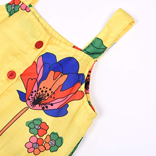 2Pcs/Set Fashion Toddler Kids Baby Girl Sleeveless T-Shirt Top+Floral Denim Shorts Outfits (Floral-Yellow, 5-6 Years)