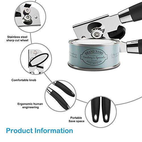 Can Opener Heavy Duty Tin Opener Professional Stainless Steel NO-Rust Manual Opener Ergonomically Designed Handle and Easy to Turn Knob -Dishwasher Safeï¼ˆBlackï¼‰