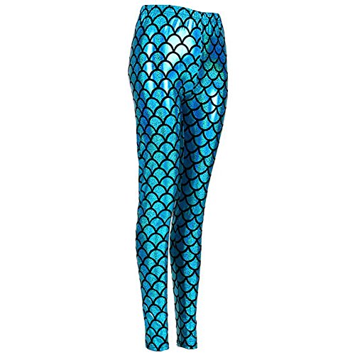 MHIM Fish Scale Mermaid Leggings Slim Fit Sports Yoga Gym Festival Blue