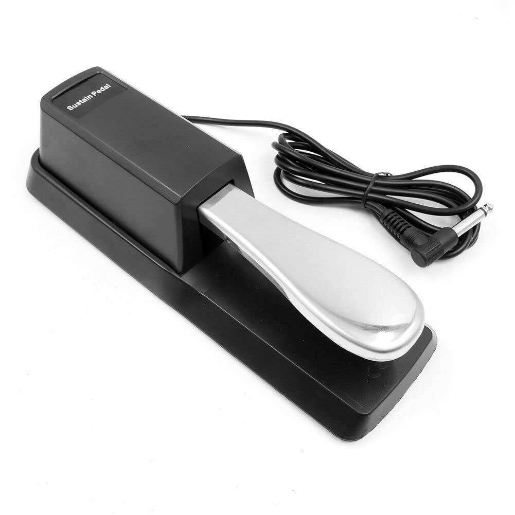 Alnicov Universal Keyboard Sustain Pedal,Universal Foot Pedal with Polarity Switch for All Brands Electronic Keyboards,Digital Piano & More Silver