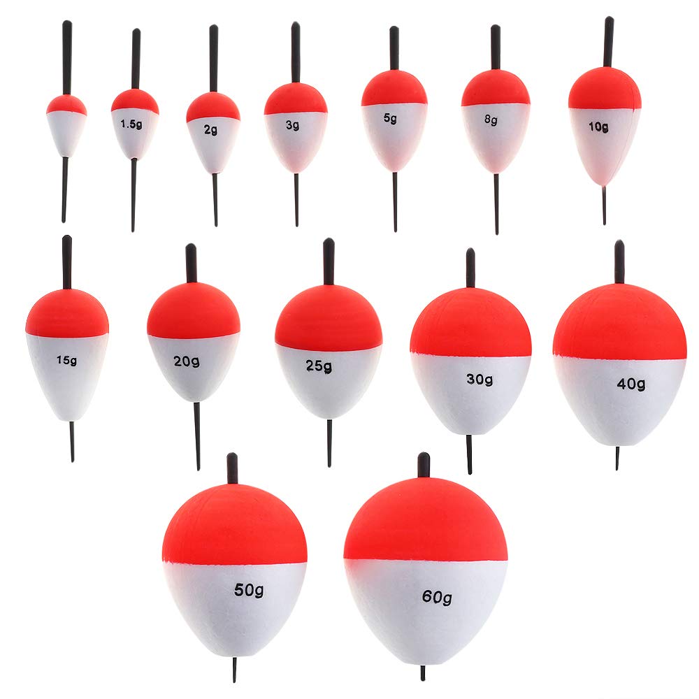 OriGlam 14pcs Fishing Bobbers and Floats - Hard Foam Snap-on Red & White Floats for Crappie, Panfish, Walleyes - Spring Slip Bobbers
