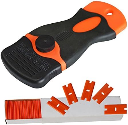 Mini Razor Scraper for Removing Glue Residue with 100 Plastic Double Edged Razor Blades