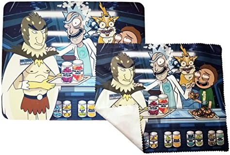 Rick and Morty Space Dispensary 7" x 9" Rectangle Fabric Top Dab Pad w/ Microfiber Glass Wipe (2 Item Bundle)