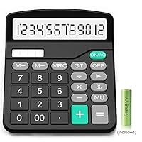 Calculator,12-Digit Solar Battery Basic Calculator,Solar Battery Dual Power with Large LCD Display Office Calculators(Black002) (Black002)