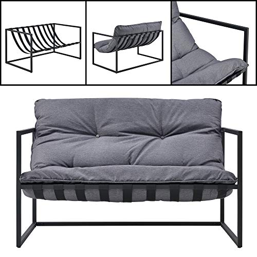 casa.pro Gartenmöbel Set 4-teilig Gartenset Gartengarnitur mit Polsterkissen Sitzgarnitur aus Sitzbank Sessel Couchtisch Outdoor-Möbel mit Stahlgestell Sitzgruppe Schwarz/Grau – Bild 6