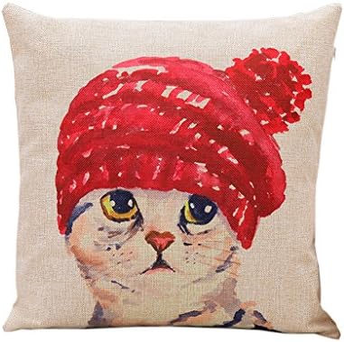 Xu Jieteenager Lovely Cat Decorative Cushion Cotton Linen Square Throw Pillow Cover 45x45cm