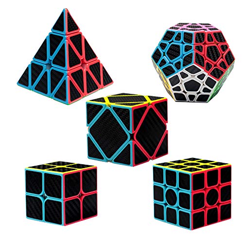 Z Cube Speed Cube Set Magic Cube Bundle 2x2 3x3 Pyramid And Megaminx Skewb Carbon Fiber Cube Puzzle Toy For Kids Set Of 5 - 