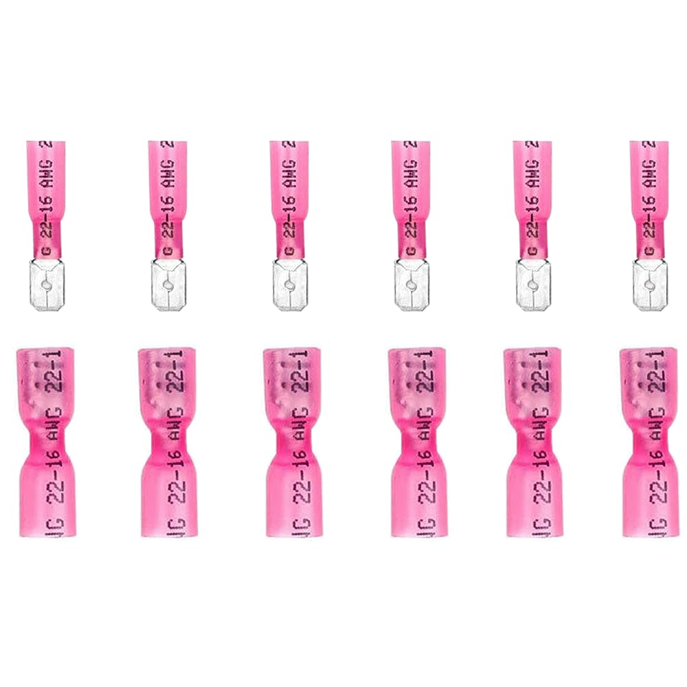 Ruidee 100PCS Heat Shrink Spade Connectors Female and Male Spade Wire Connectors Fully Insulated Quick Disconnect Crimp Terminals 22-16 AWG Red/Ursh
