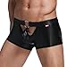 ONEFIT Men Patent Leather Holes at Front Black Boxer Briefs Sexy Underwear, Medium, Black