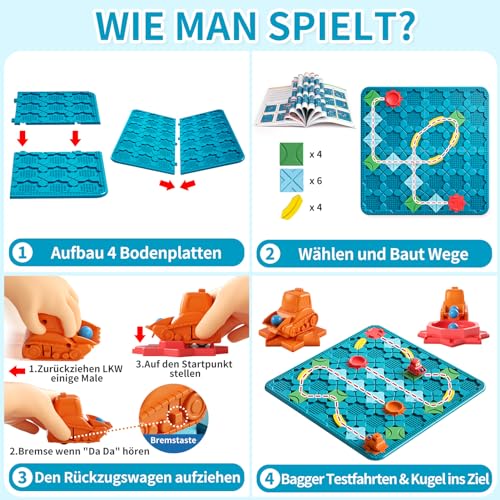 burgkidz Logical Road Builder Board Game for Children 4 5 6 7 8 Years, 56 x 56 cm Large Game Board Labyrinth Puzzle Logic Game with Withdrawal Digger STEM Gift Children's Toy
