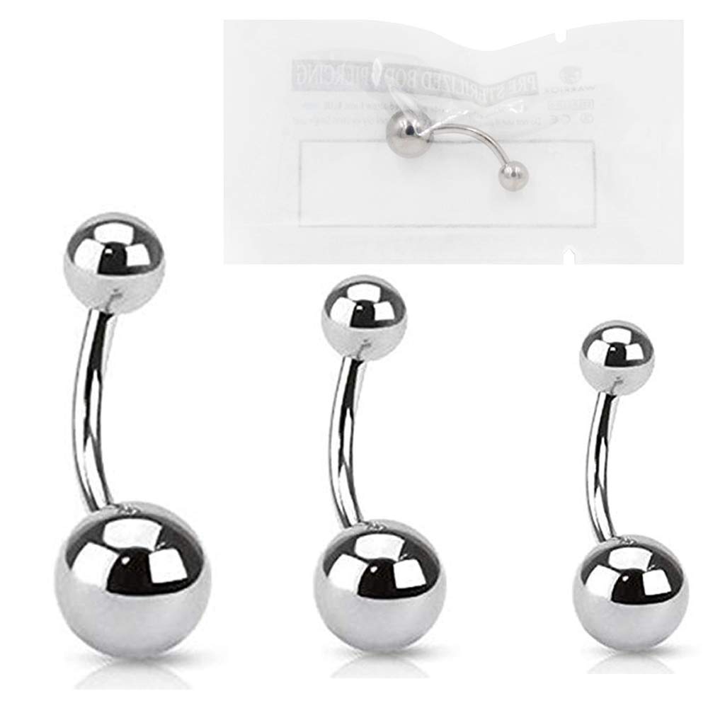 WARRIOR Sterile Piercing Banana Navel jewellery for belly Button in Titanium G23 14G(1,6mm) with 2 Balls of 5mm and 8mm Single Piece PTD-01(10)