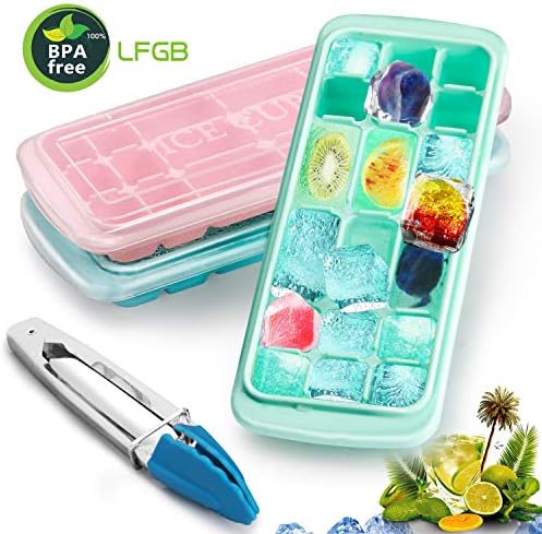 Ice Cube Tray,Silicone Ice Cube Trays 3 Pack with Removable lids,Easy-Release and Flexible 18 ice Cube molds with Spill-Resistant LFGB Certified & BPA Free, Durable Stackable and Dishwasher Safe