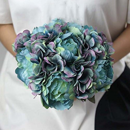 Artificial Silk Peony Hydrangea Bridal Bridemaid Flower Bouquet Home Wedding Bunches Hotel Party Garden Floral Decoration Decor Peacock Blue 3 Bunches/Set