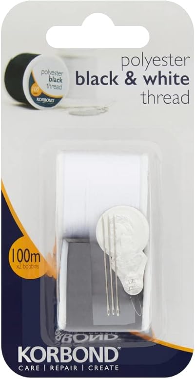 Korbond Twin Pack Black & White Thread 100m - Strong Polyester