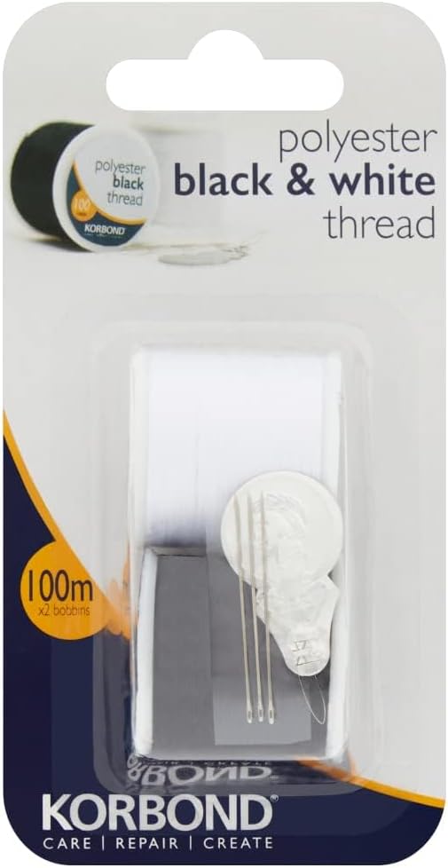 Korbond Twin Pack Black & White Thread 100m - Strong Polyester