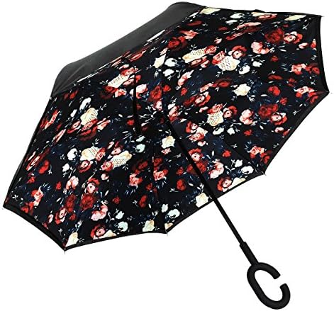 Happytimelol Inverted Double Layer New Innovative Multifunctional Rain/UV/Wind Protection Car Reverse Folding Umbrella with C-Shaped Handle