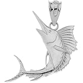 Claddagh Gold Sea Life Collection Silver Marlin Swordfish Sailfish Nautical Deep Sea Fish Pendant Necklace - Choice of Pendant Only or Chain Length