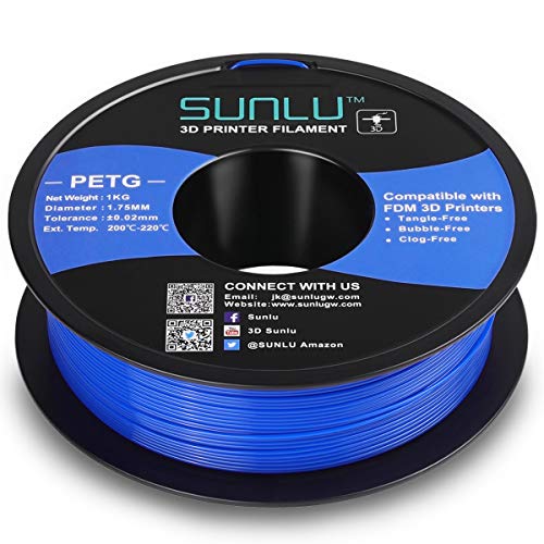 SUNLU Filamento PETG de 1.75mm con Carrete Sunlu Upgrade de 1kg(2.2lbs), Precisión dimensional +/- 0.02mm, se ajusta a la mayoría de las Impresoras FDM, Azul