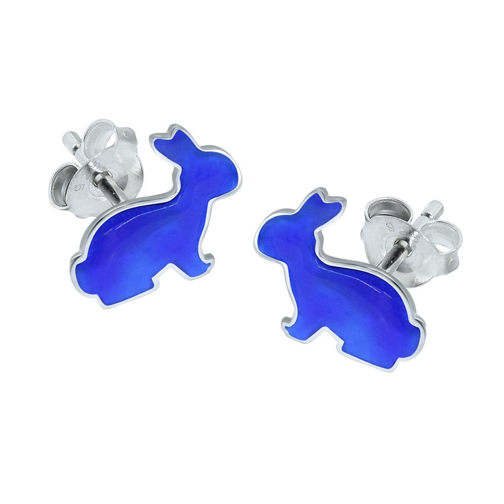 Blue Bunny Rabbit Earrings - Sterling Silver