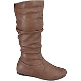 Wells Collection Womens Wonda Boots Soft Slouchy Flat to Low Heel Under Knee High, Tan PU, 6