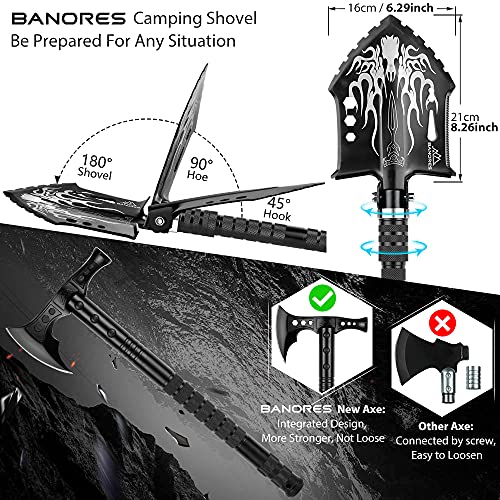BANORES Camping Shovel Axe Unbreakable Survival Shovel,28in1 Survival