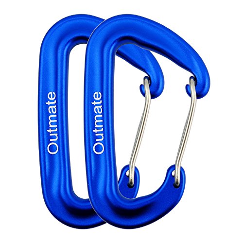 Outmate Carabiner Clip,12kN Aluminium Alloy Wiregate Carabiners,Heavy Duty Clips 2645lbs/1200kg,Perfect Gear for Hammocks Camping Hiking Keyring and Utility(Wire gate,2 Blue)