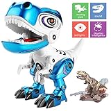 Geyiie Kids Dinosaur Set Toys, Flexible Tyrannosaurus rex with 3D Puzzle Dinosaur, Mini Educational Toy, Alloy Metal, Lights and Sounds, Blue