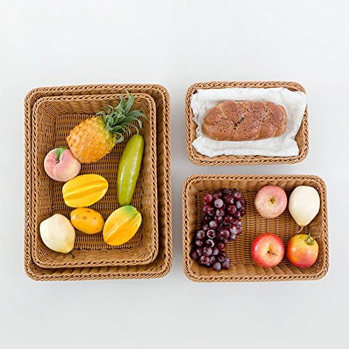 Sounagary Korean Imitation Wicker Storage Basket Snack Box Bread Fruit Basket Basket Plastic Woven Rattan Rectangular Table,35*25*7Cm Storage Medium Imitation Willow Square