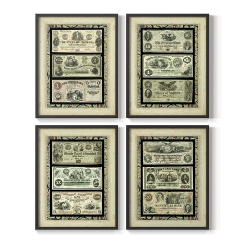 Renditions Gallery Set of 4 Peel & Stick Framed Prints, Abstract Wall Art, Vint…