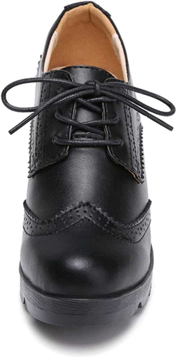  | DADAWEN Women's Leather Classic Lace Up Platform Chunky Mid-Heel Square Toe Oxfords Dress Pump Shoes | Oxfords