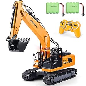 DOUBLE E 17 Channel RC Truck 1/16 Remote Control Excavator Tractor with 2 Batteries Simulated Head Lights and Sounds