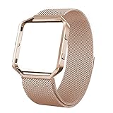 SWEES Metal Bands Compatible Fitbit Blaze Smart Watch, Stainless Steel Magnetic Milanese Replacement Band with Frame Small & Large for Women Men, Champagne Gold, Black, Silver, Colorful, Rose Gold