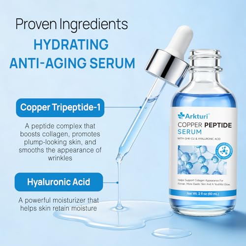 Copper Peptides Ghk-cu Serum, Ghk-cu Peptide Serum, Copper Peptide Serum for Tightening, Collagen Boosting & Hydrat, Reduces Fine Lines and Wrinkles (2PC, 60ML)