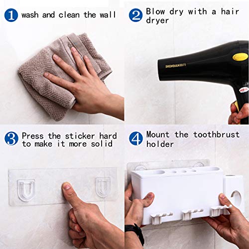 MEIJUBOL Toothbrush Holder Wall Mounted Storage Set Electric Toothbrush Organizer with Automatic Toothpaste Squeezer 3 Cups and 6 Slots for Family Kid Bathroom Shower - Thumbnail 4